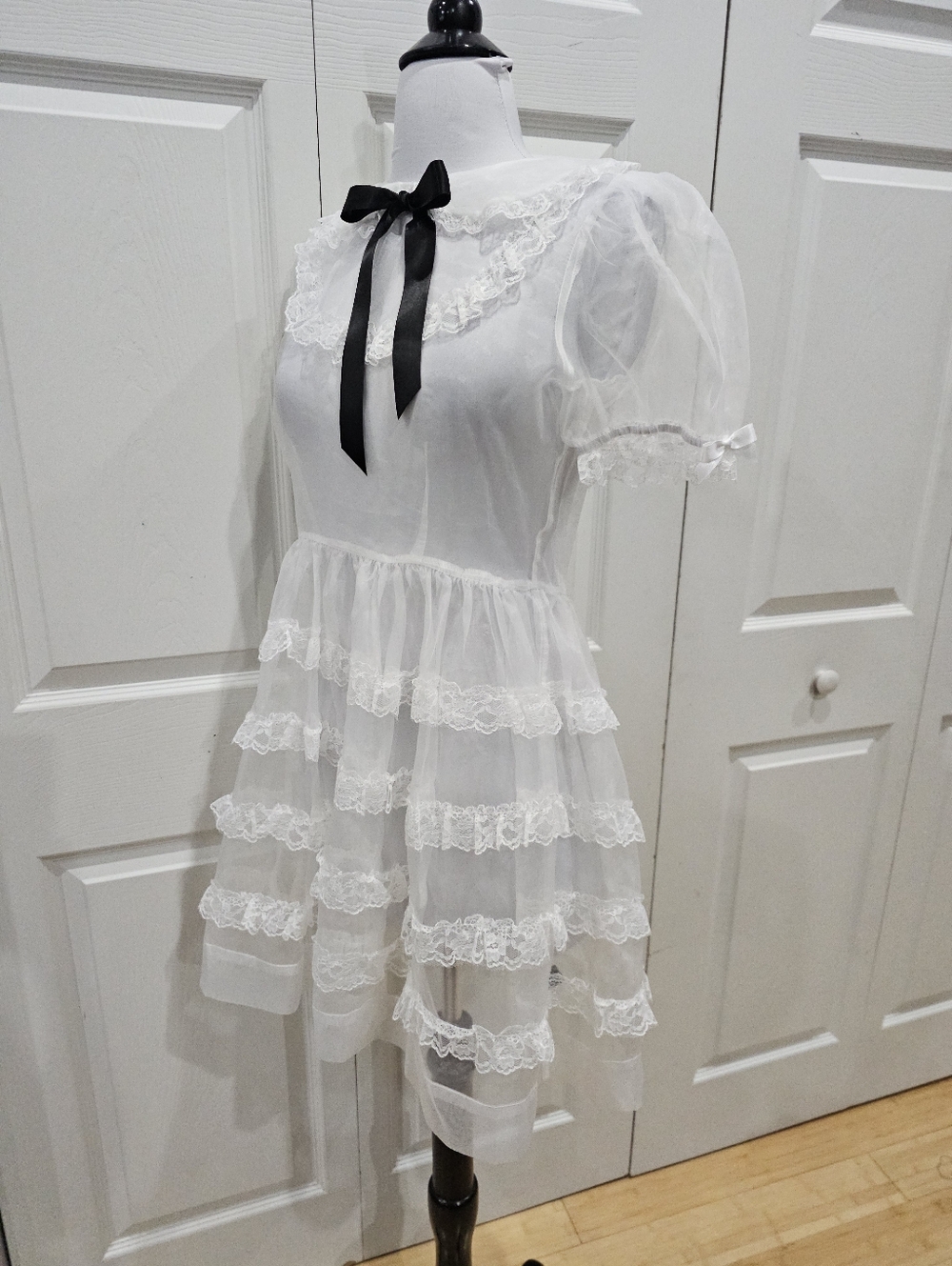 Dolls Kill Widow Goth Sheer White Lace Lolita Elegant Frills Babydoll Dress XS S - Picture 9 of 12